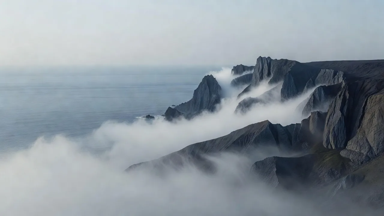 層状の霧と崖