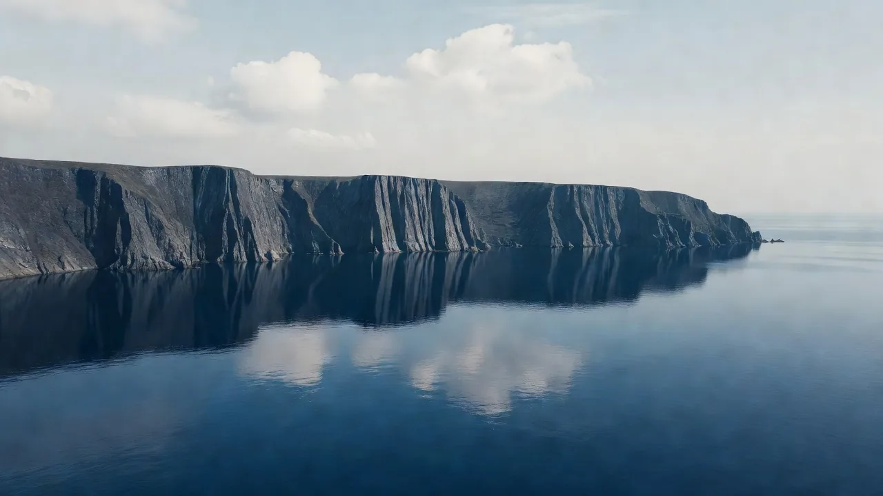 反射する海の崖